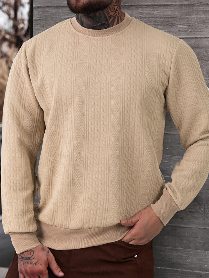 Herren texturiertes Rundhals-Sweatshirt mit feiner Waffelstruktur und gerippten Bündchen – Marzano
