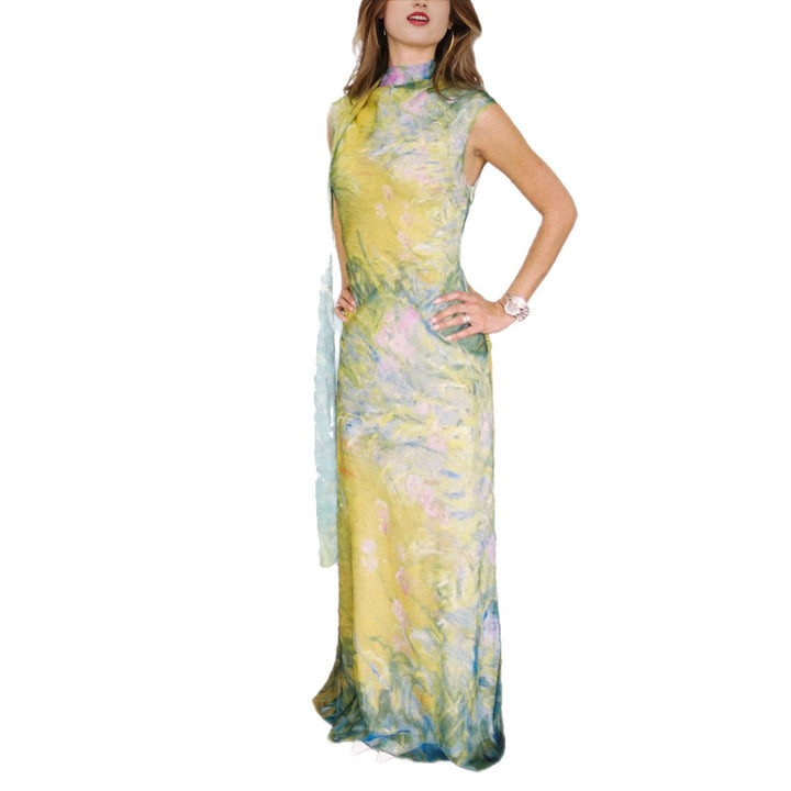 Damen Langes Kleid mit floralem Design und hochgeschlossenem Kragen Echo Archiv