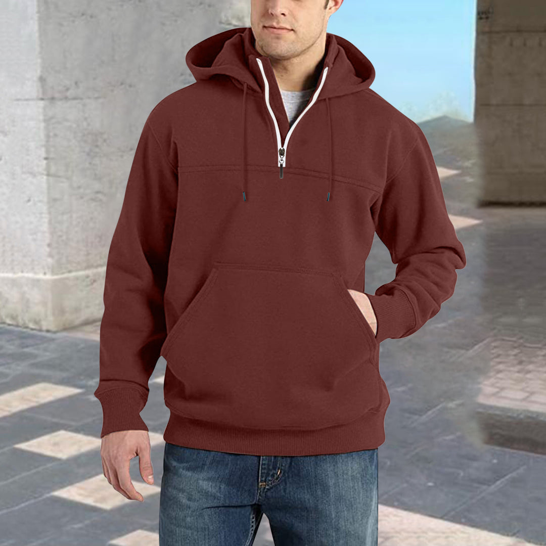 Herren modischer Kapuzenpullover mit halbem Reißverschluss und praktischen Kängurutaschen Echoarchiv
