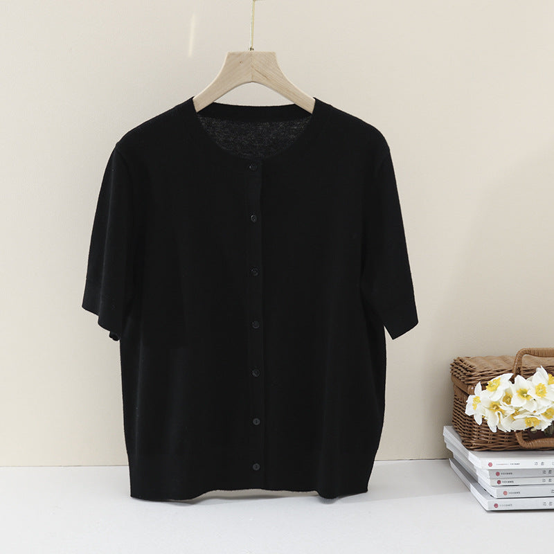 Damen Kurzarm-Feinstrick-Cardigan mit Rundhalsausschnitt und durchgehender Knopfleiste Echo Archiv