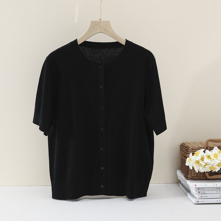 Damen Kurzarm-Feinstrick-Cardigan mit Rundhalsausschnitt und durchgehender Knopfleiste Echo Archiv