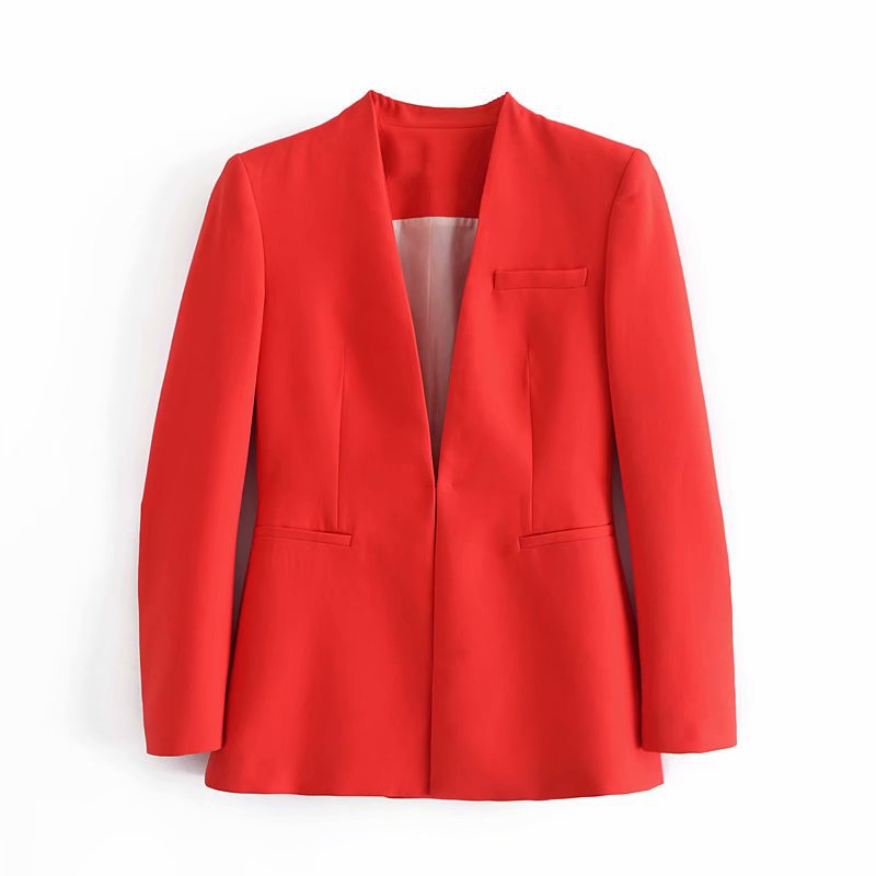 Damen Taillierter Blazer ohne Revers mit offener Front und Paspeltaschen Echo Archiv