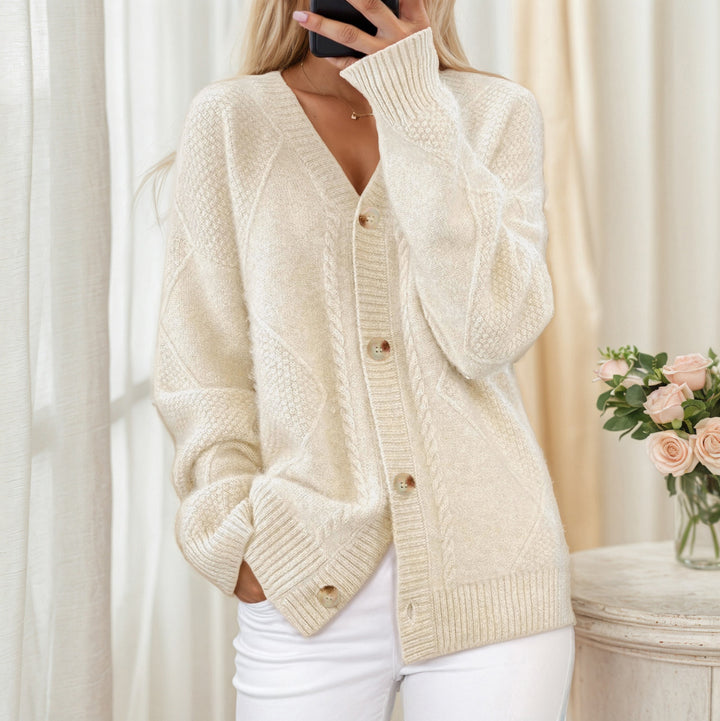 Damen nan oversize Strickcardigan mit V-Ausschnitt und Perlmuttknöpfen Echo Archiv