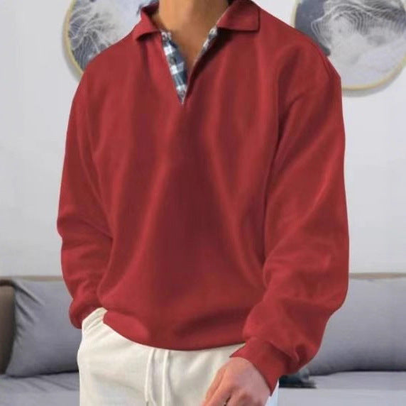 Herren Langarm Polohemd mit elegantem V-Ausschnitt und stilvollen Kontrastdetails Echoarchiv