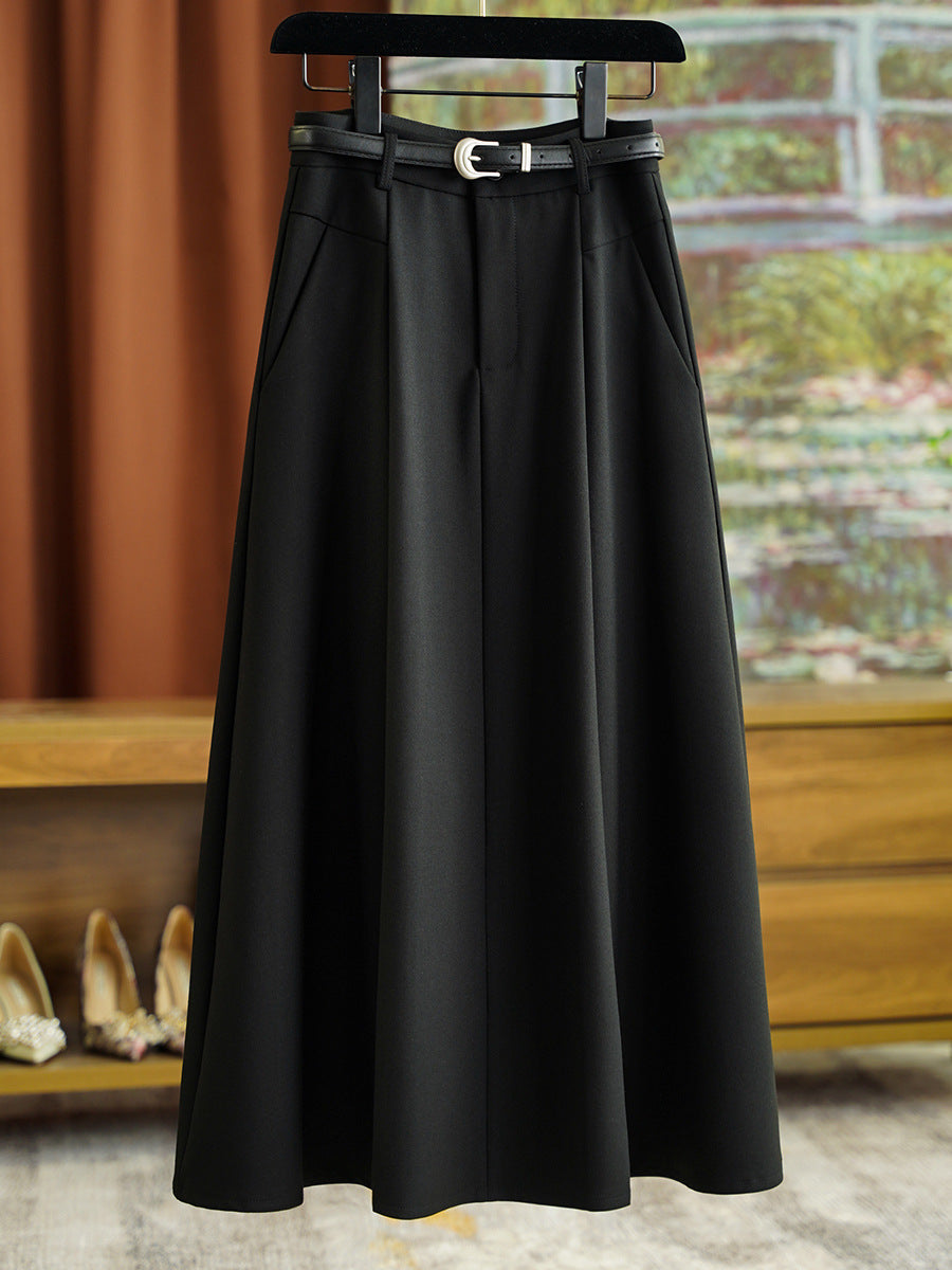 Damen Eleganter Midirock mit Taillengürtel Echoarchiv