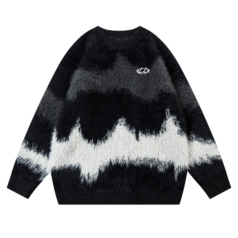 Damen Stylischer Grobstrick Pullover mit modernem Wellenmuster Echoarchiv