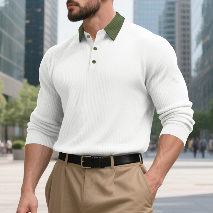 Herren elegantes Langarm-Polohemd mit strukturiertem Design und modischem Kragen Echoarchiv