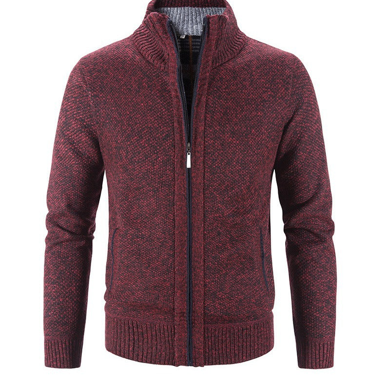 Herren Strickjacke mit strukturiertem Muster und hohem Stehkragen Echoarchiv