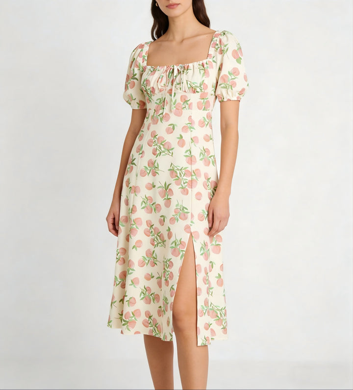 Damen Maxikleid mit pflanzlichem Muster und raffiniertem Schlitz Echo Archiv