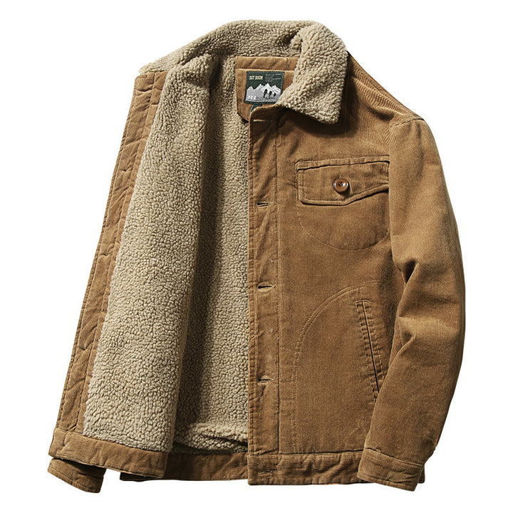 Herren Cordjacke mit durchgehendem Sherpa‑Futter und Hemdkragen – Taviero