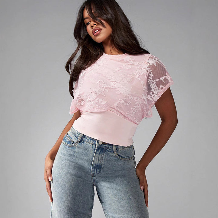 Damen Elegant strukturiertes Oberteil mit Spitzendetails Echo Archiv