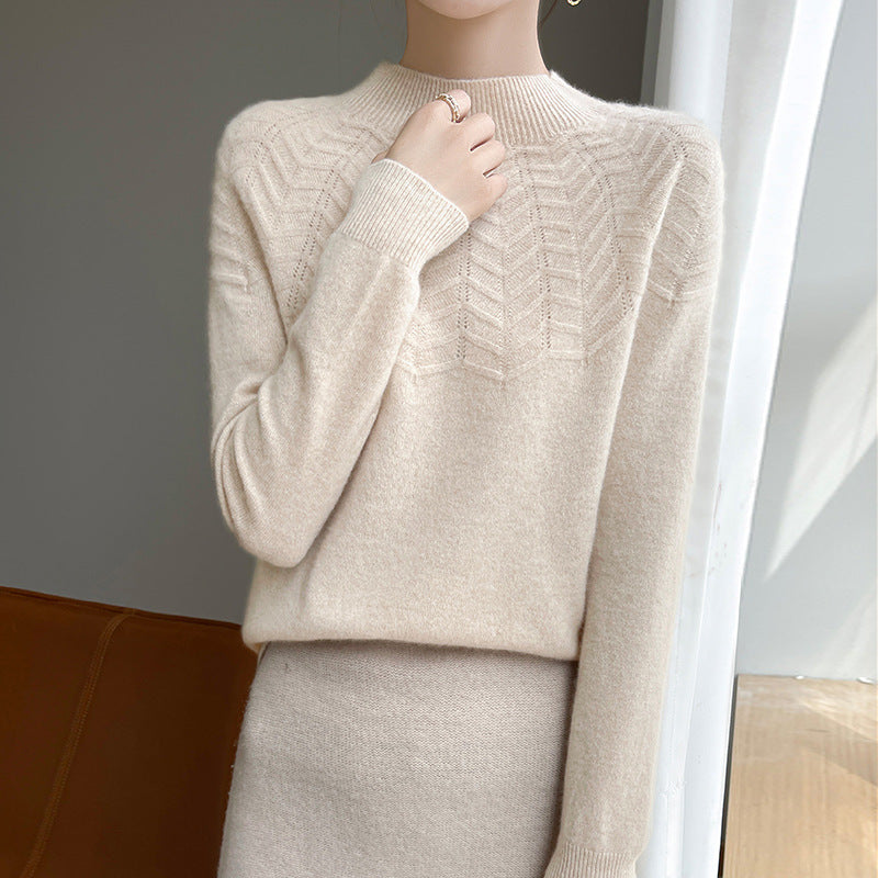 Damen Weicher Feinstrick-Mockneckpullover mit Chevron-Ajour und Kaschmirlook Echoarchiv