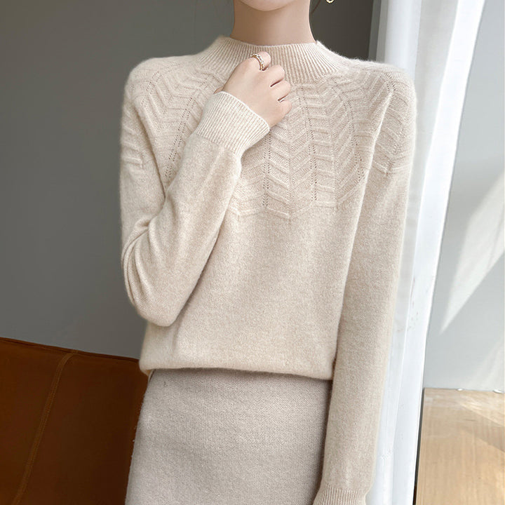 Damen Weicher Feinstrick-Mockneckpullover mit Chevron-Ajour und Kaschmirlook Echoarchiv