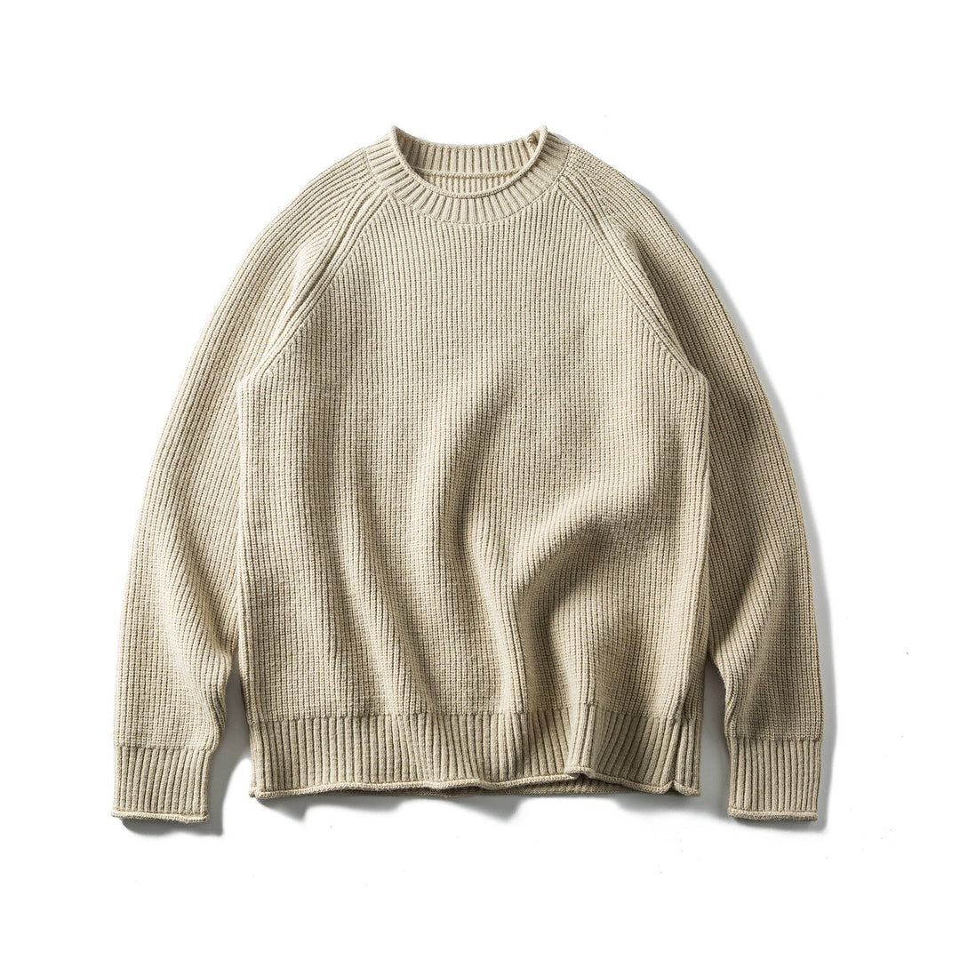 Herren Rippstrickpullover mit Rundhals und Raglanärmeln Echoarchiv