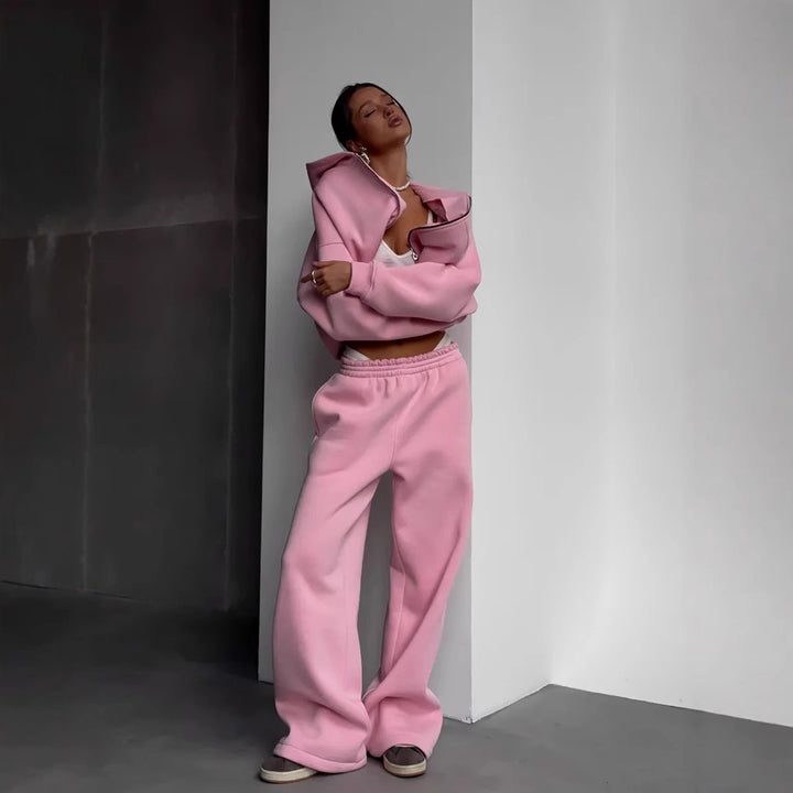 Damen Oversized Kapuzenjacke und Sweathose Set – Auréline