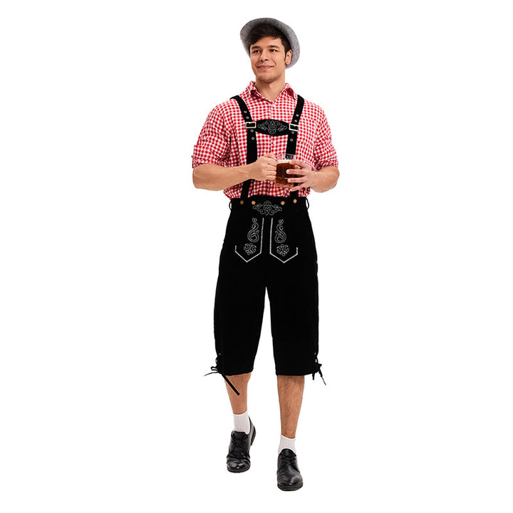 Herren nan traditionelle Trachtenlederhose mit verstellbaren Trägern und stickierter Vorderpasse Echo Archiv