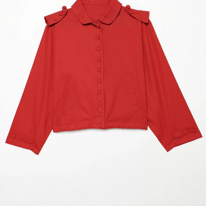 Damen Kurze Boxy-Utility-Jacke mit überlappendem Kragen und Knopfdetail Echo Archiv