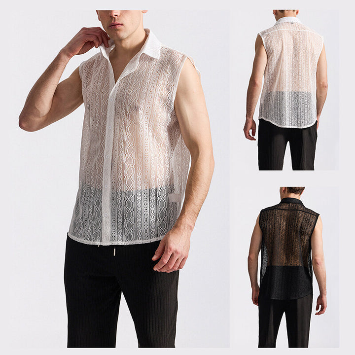 Herren ärmelloses Design-Hemd aus filigraner Spitzenstruktur Echoarchiv