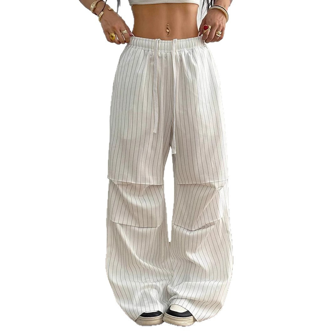 Damen Weite Nadelstreifen-Loungehose mit hohem Gummibund und Tunnelzug – Avérine