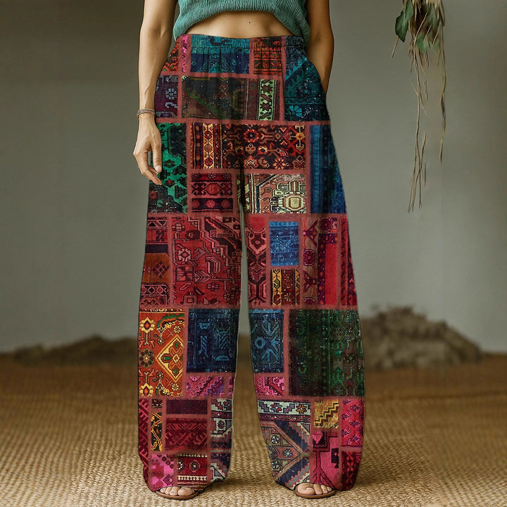 Damen Weite Freizeithose mit ethnischem Patchwork-Muster Echo Archiv