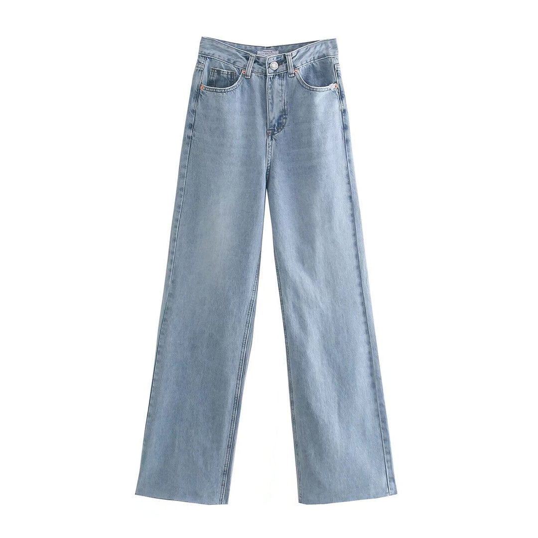 Damen Hochtaillierte weit geschnittene Jeans mit weitem Bein, hoher Taille und rohem Saum Echo Archiv