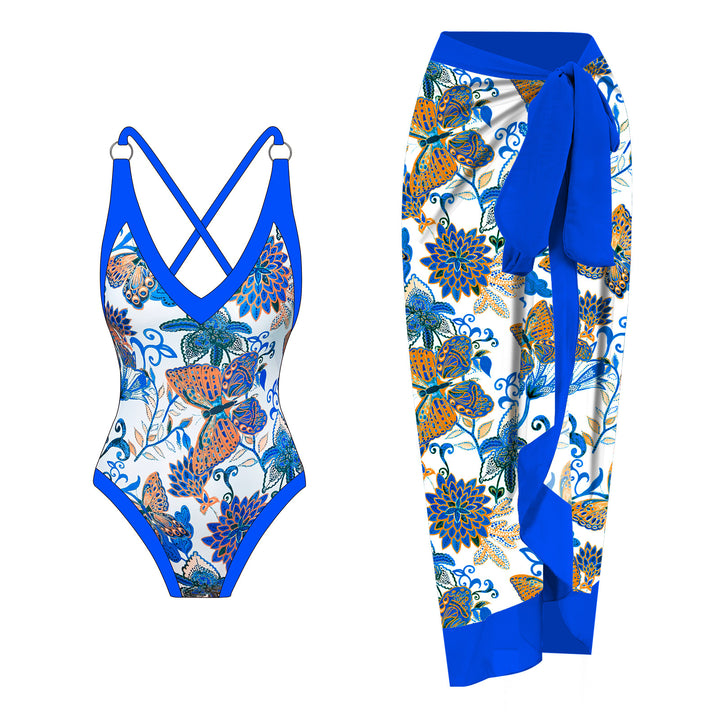 Damen Badeanzug mit floralem Design und passendem Strandrock Echo Archiv