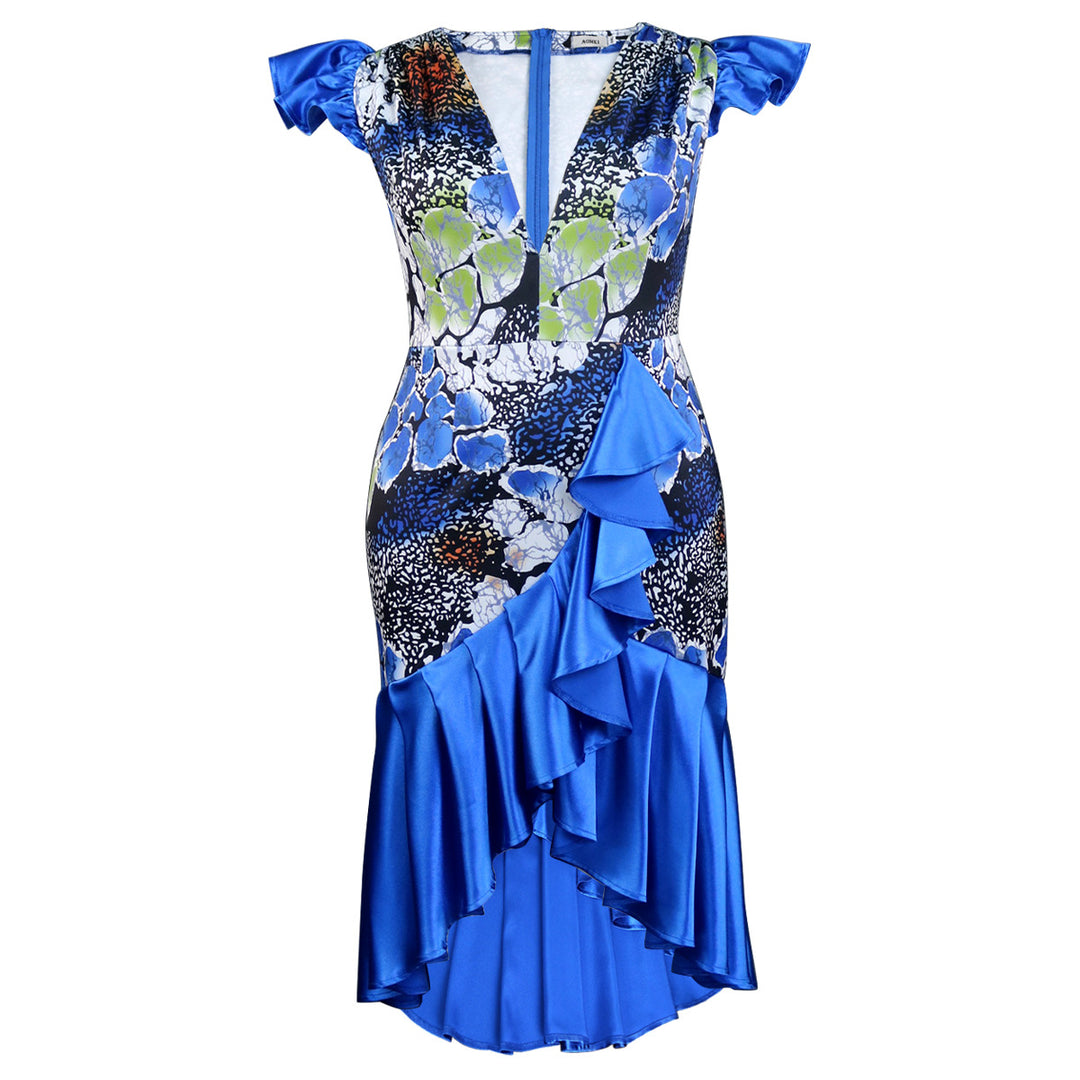 Damen Festliches Kleid mit voluminösem Rüschensaum und tiefem V-Ausschnitt Echo Archiv