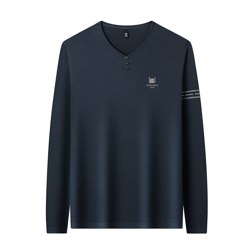 Herren V-Ausschnitt Langarmshirt mit praktischen Knöpfen Echoarchiv