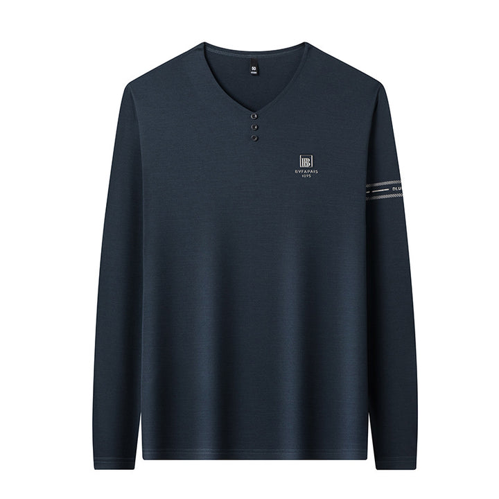Herren V-Ausschnitt Langarmshirt mit praktischen Knöpfen Echoarchiv