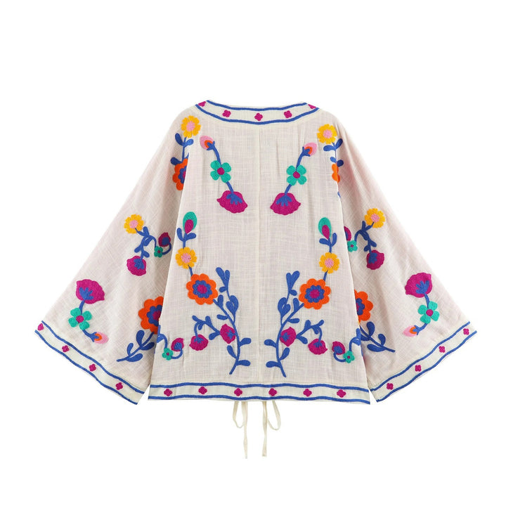 Damen bestickter Kimono-Cardigan mit floraler Stickerei Echo Archiv