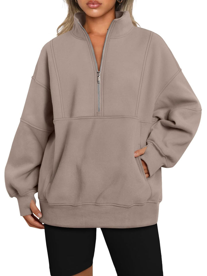 Damen Oversize-Sweatshirt mit halbem Reißverschluss, Stehkragen und Kängurutasche Echo Archiv