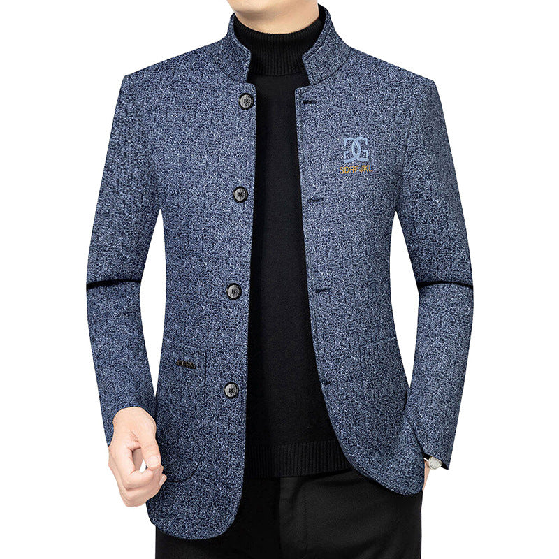 Herren Moderner Stehkragen-Blazer im Travel-Stil mit wattierter Innenfütterung – Tianoro