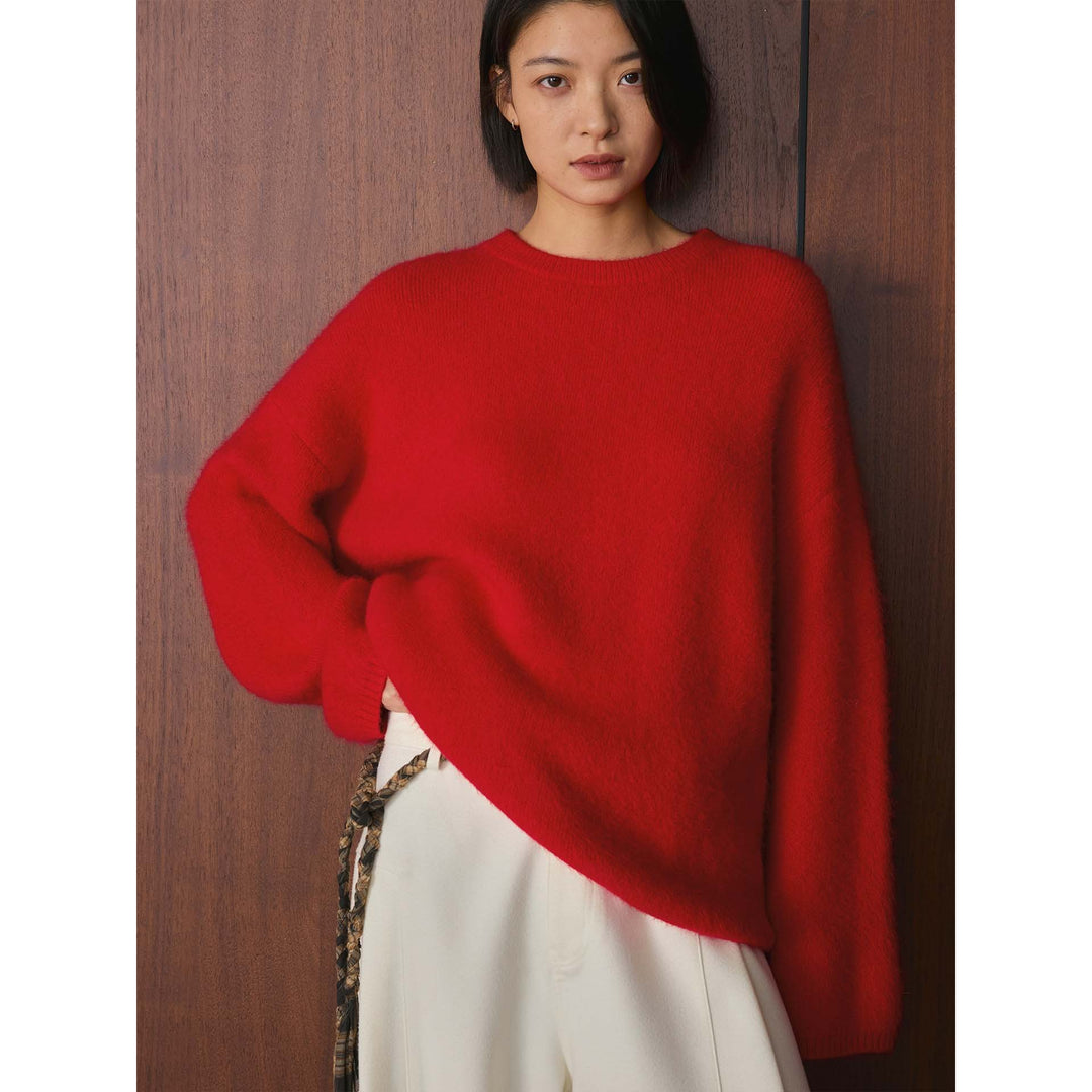 Damen Weicher Oversize-Strickpullover mit Rundhalsausschnitt Echoarchiv