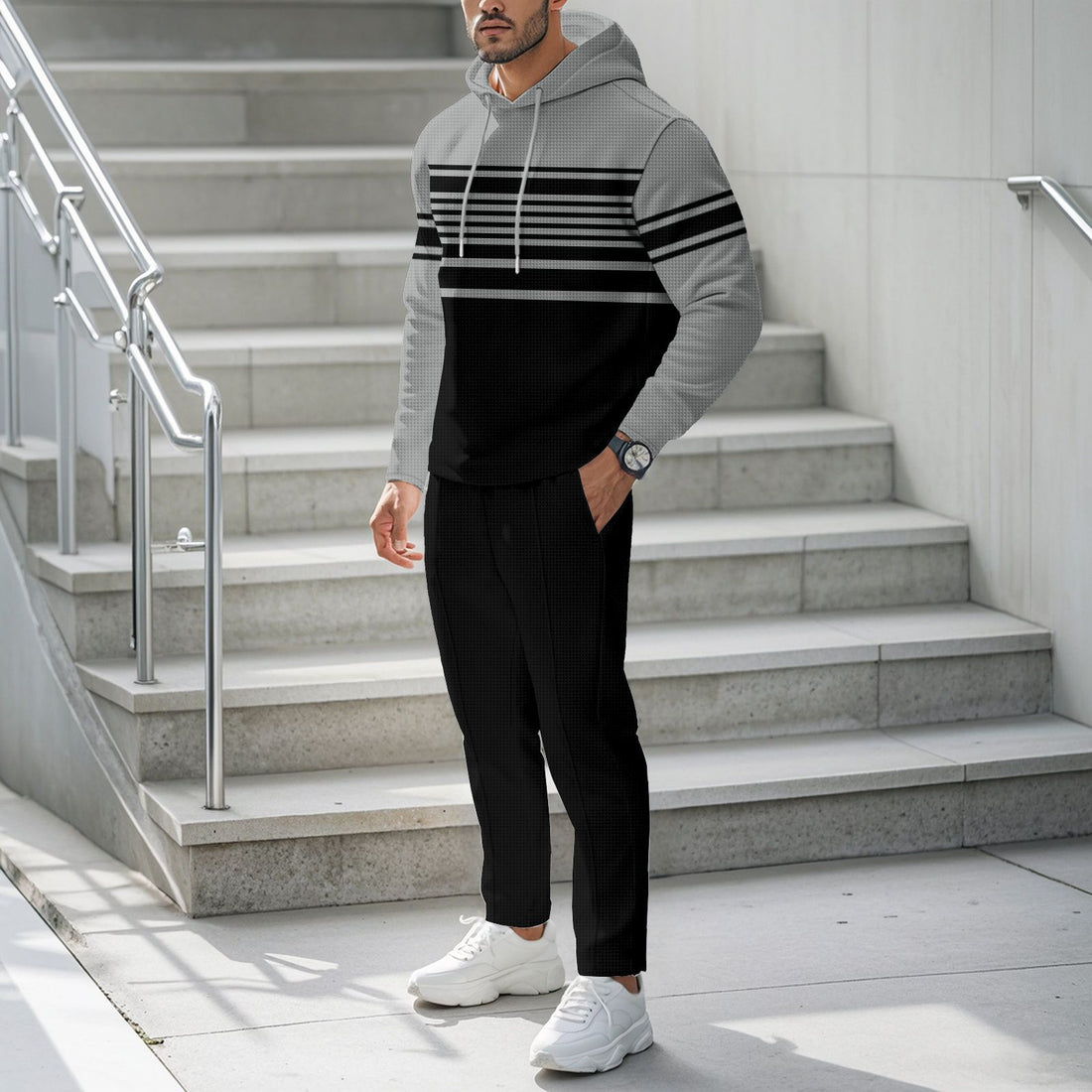 Herren Sportiver Hoodie mit strukturiertem Design und modischen Streifen – Cavarno