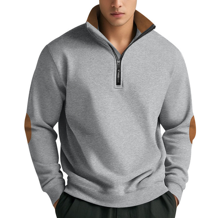 Herren Stehkragen Pullover mit Reißverschluss und Kontrastdetails Echoarchiv