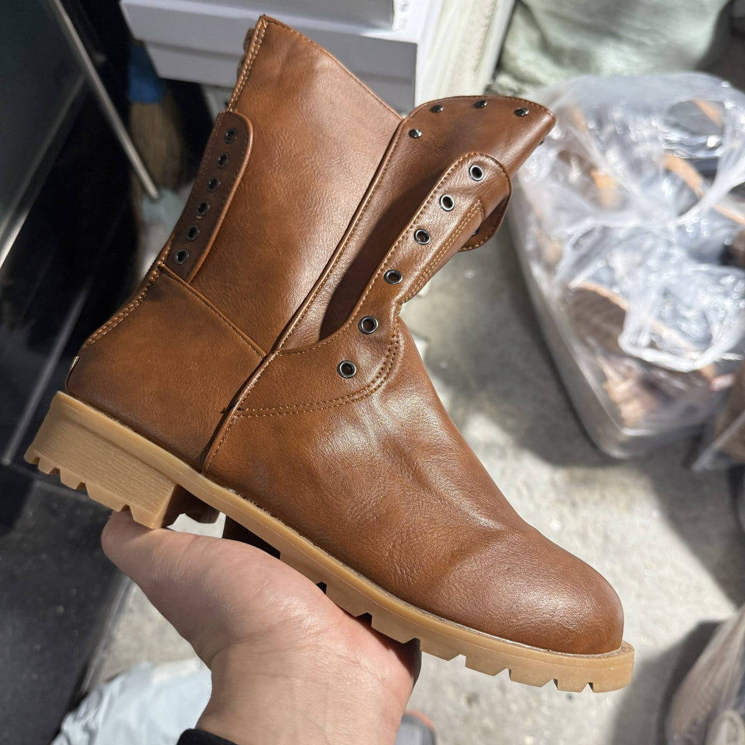 Damen Schnürstiefel im Vintage-Look aus Lederimitat mit Nietenbesatz und niedrigem Blockabsatz – Lioré