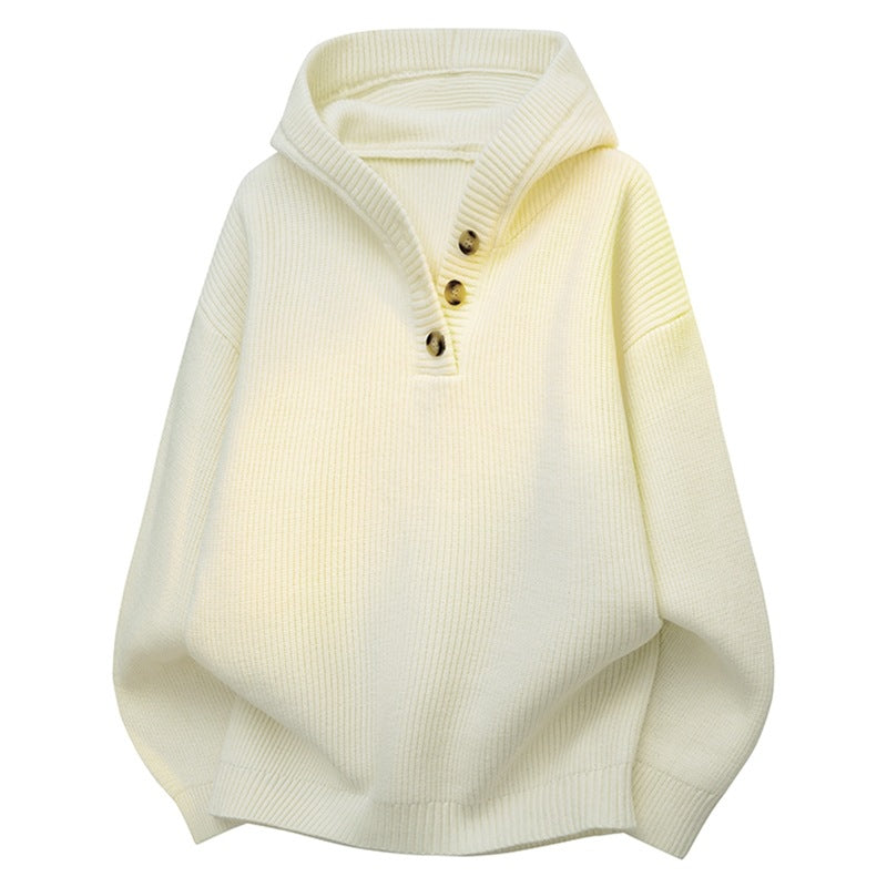 Damen Relaxed Kapuzenpullover aus geripptem Strick mit Halbsteg-Knopfleiste Echoarchiv