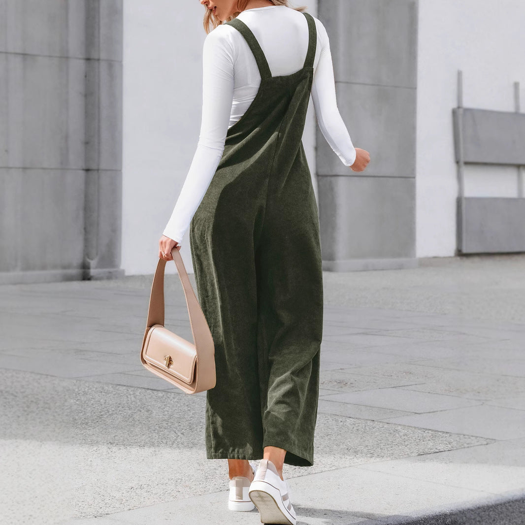 Damen Lässige Cord-Latzhose mit weitem Bein & verstellbaren Trägern – Avérine