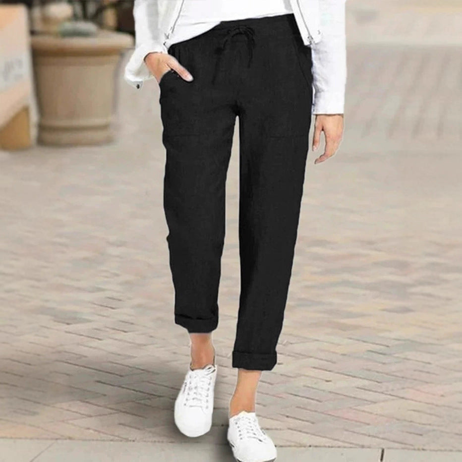 Damen entspannte Leinenhose mit elastischem Bund und praktischen Taschen – Avélisse