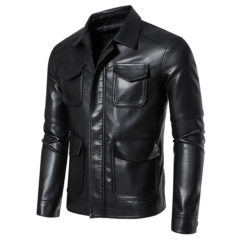 Herren modische Kunstlederjacke mit praktischen Taschen und modernem Schnitt Echoarchiv
