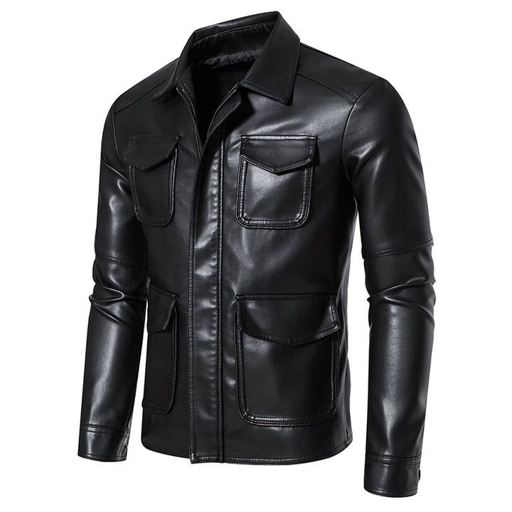Herren modische Kunstlederjacke mit praktischen Taschen und modernem Schnitt Echoarchiv