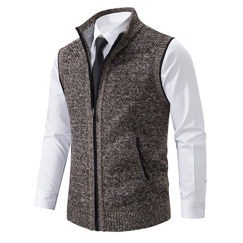 Herren Slim-Fit Ärmellose Strukturstrickweste mit Stehkragen und Frontreißverschluss Echo Archiv