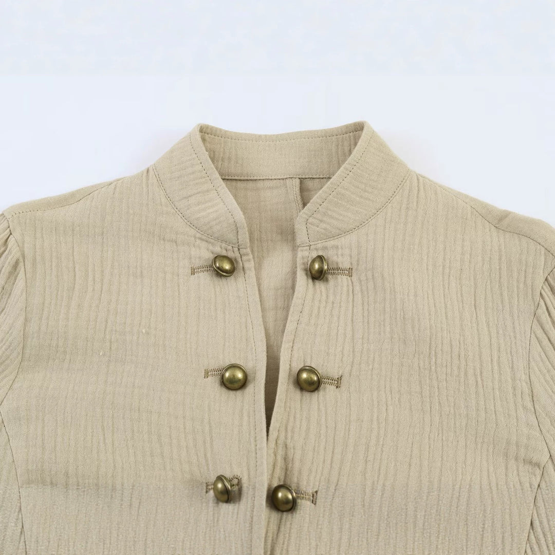 Damen Strukturierte Stehkragen-Jacke mit dekorativen Metallknöpfen Echo Archiv