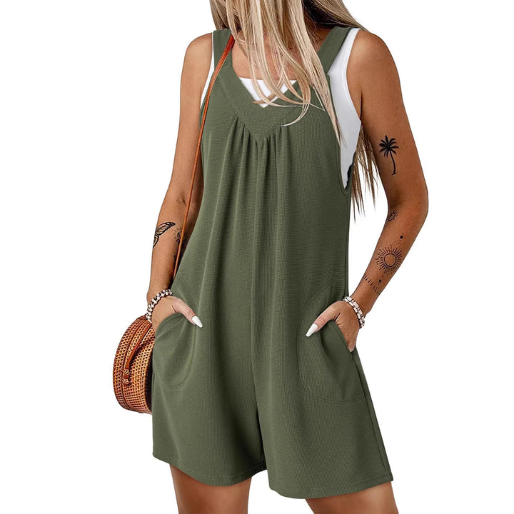 Damen Ärmelloser Waffel-Shorts-Overall mit V‑Ausschnitt und Eingrifftaschen – Solévia
