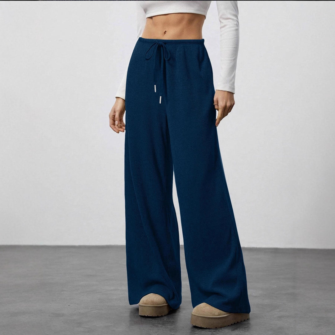 Damen Weiche Rippstrick Loungehose mit weitem Bein und Kordelzug – Avélisse