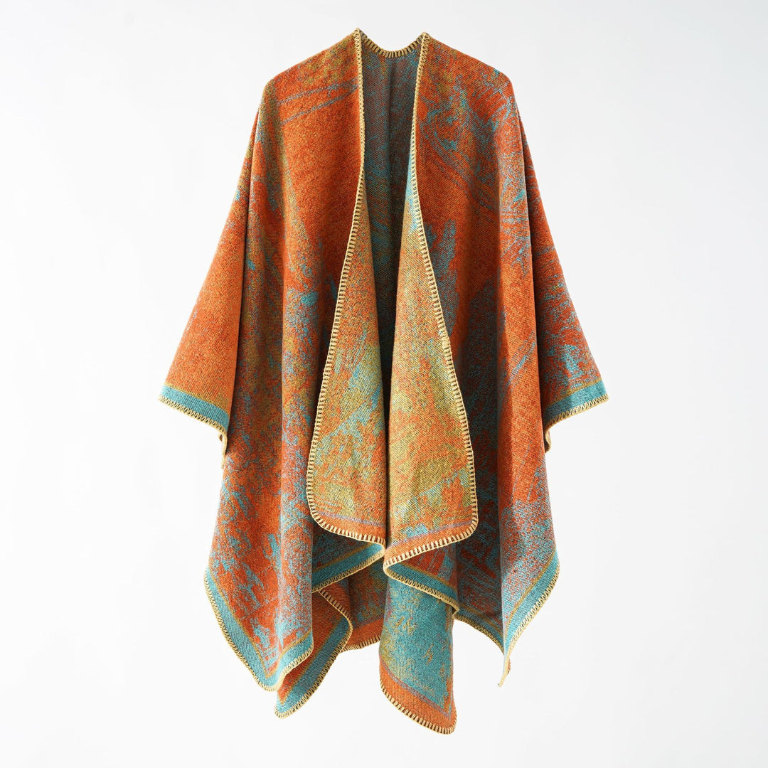 Damen Jacquard‑Strickcape mit strukturierter Weboptik und offener Front Echo Archiv