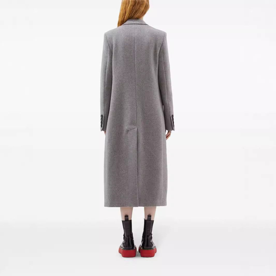 Damen Maxilanger Einreihiger Longcoat im minimalistischen Tailoring mit Pattentaschen Echoarchiv