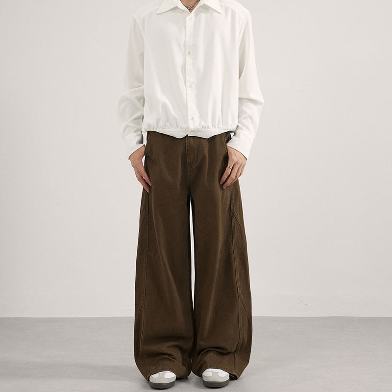 Damen Extraweite Twill‑Palazzohose mit tiefem Schritt und dekorativen Nahtpaneelen Echo Archiv