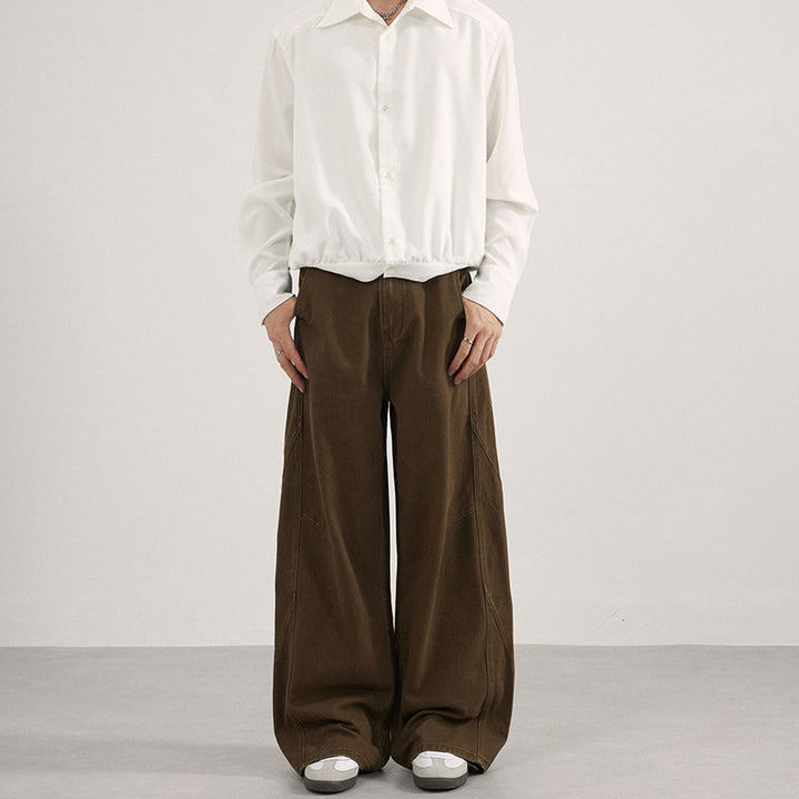 Damen Extraweite Twill‑Palazzohose mit tiefem Schritt und dekorativen Nahtpaneelen Echo Archiv