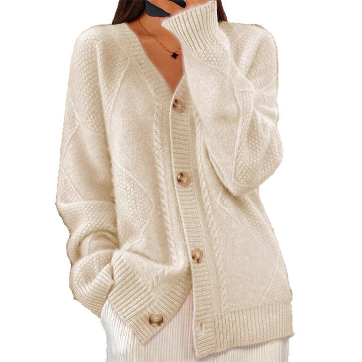 Damen nan oversized Strickcardigan mit Zopfmuster, V‑Ausschnitt und großen Knöpfen Echo Archiv